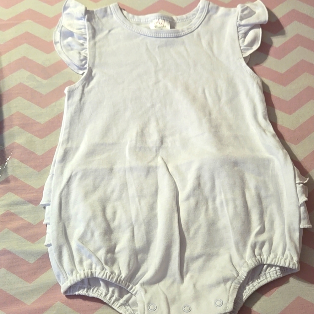 Ruffle butt and Flutter Sleeved  White Onsie.